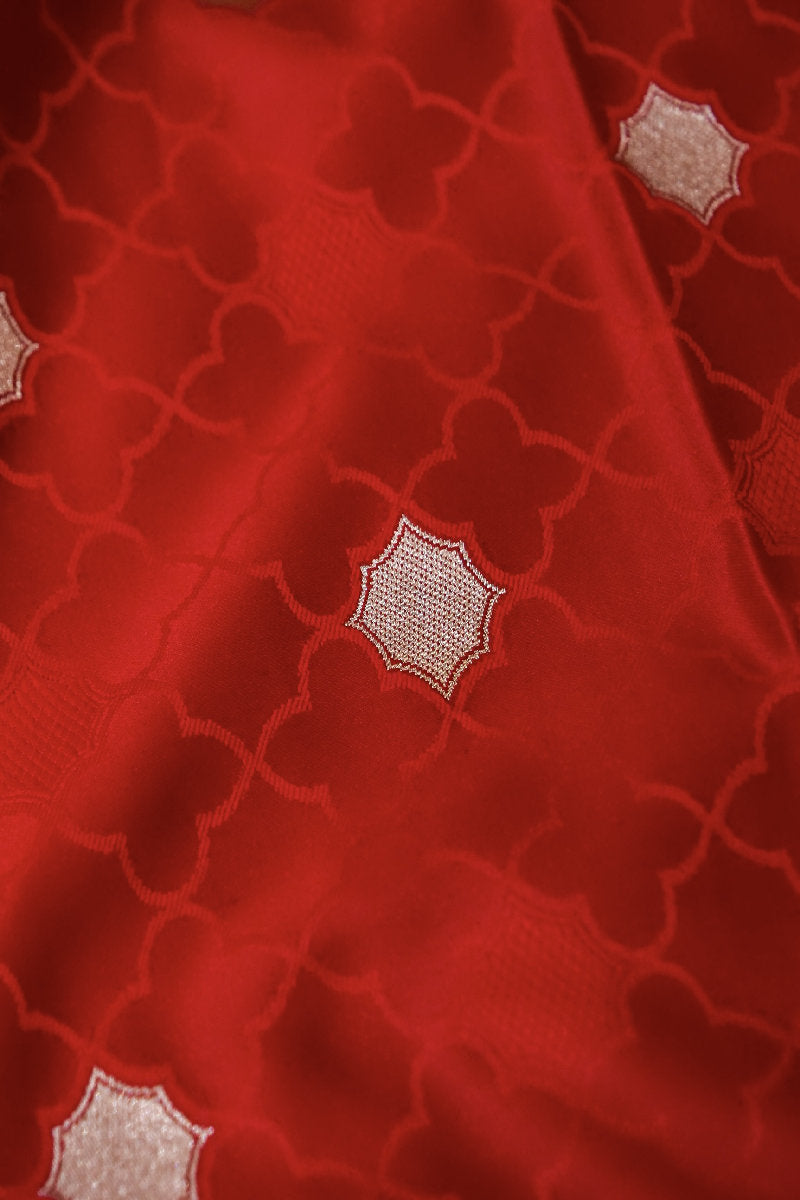 BANARASI SATIN KATTAN SILK RED COLOR UNSTICHED SUIT