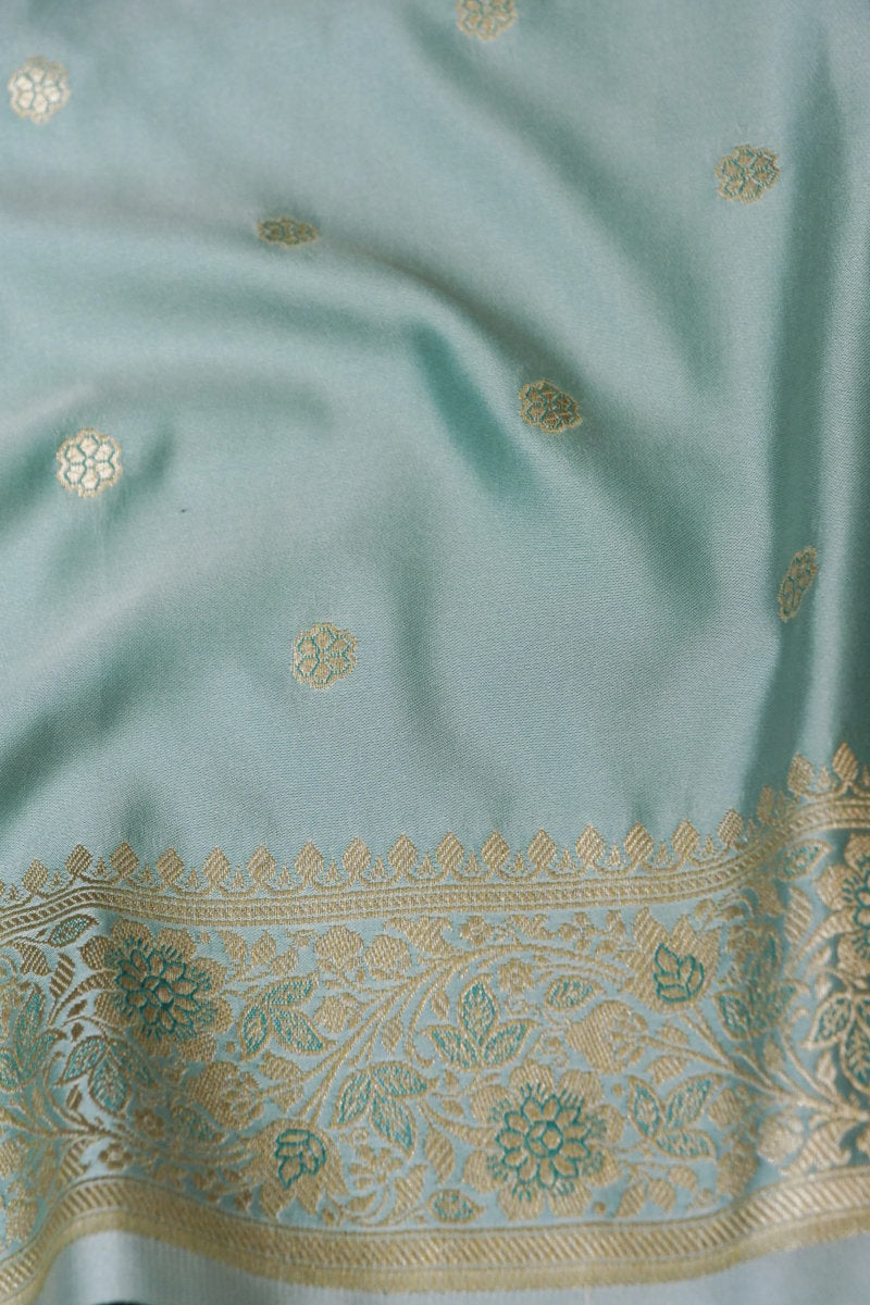 BANARASI SATIN KATTAN SILK SKY BLUE COLOR UNSTICHED SUIT