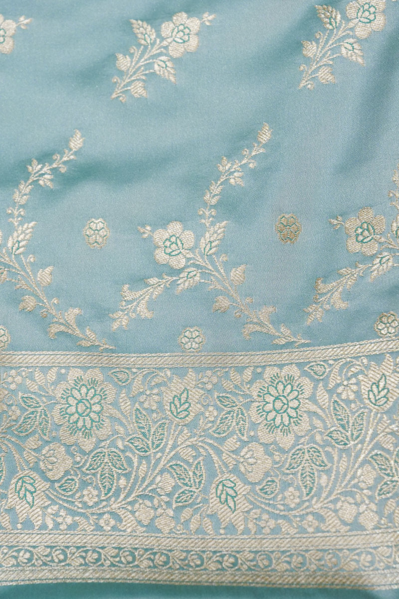 BANARASI SATIN KATTAN SILK SKY BLUE COLOR UNSTICHED SUIT