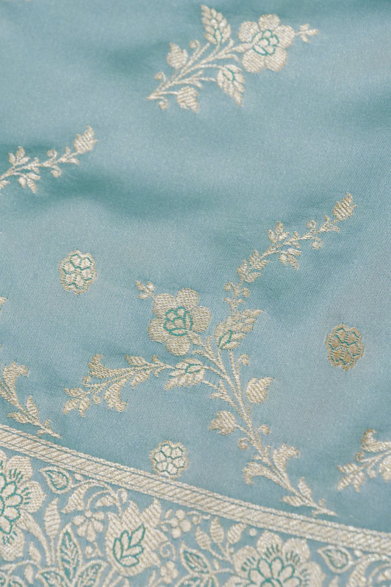 BANARASI SATIN KATTAN SILK SKY BLUE COLOR UNSTICHED SUIT