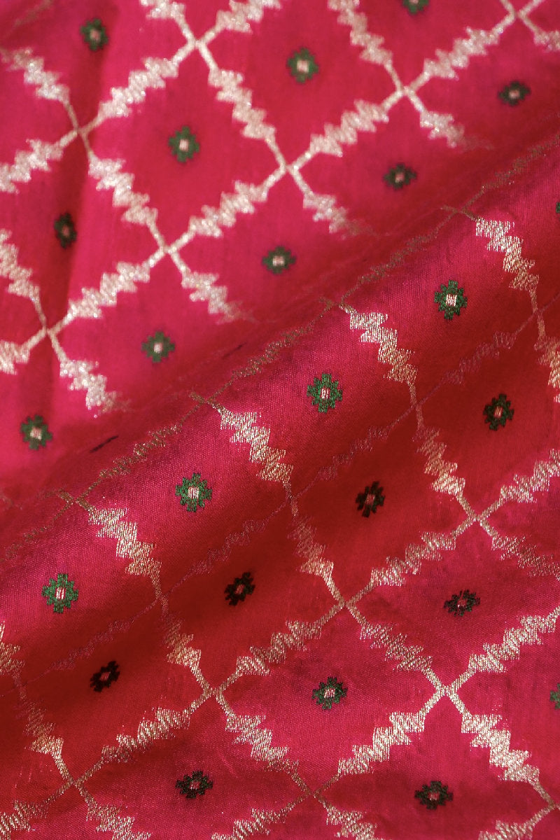 BANARASI CHINIYA SILK RED COLOR UNSTICHED SUIT