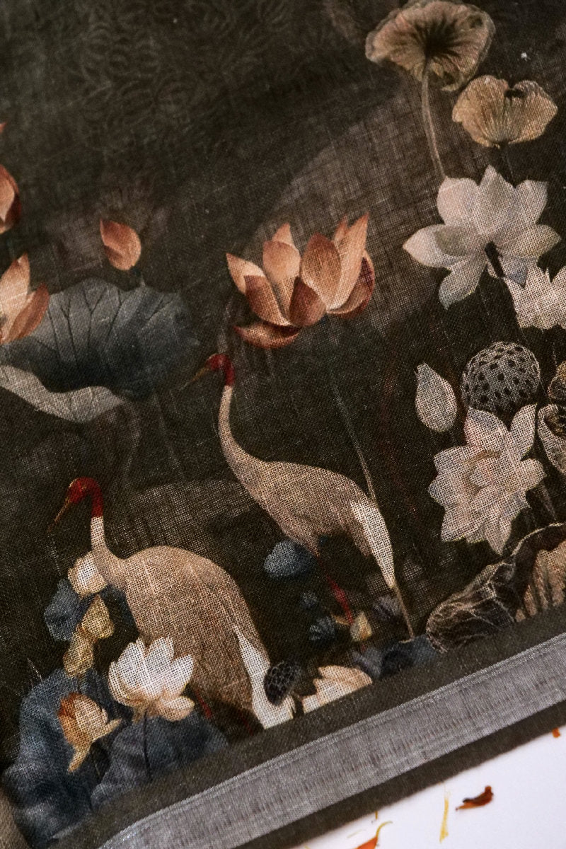 BANARASI LINEN COTTON SILK DARK GREY COLOR UNSTICHED SUIT