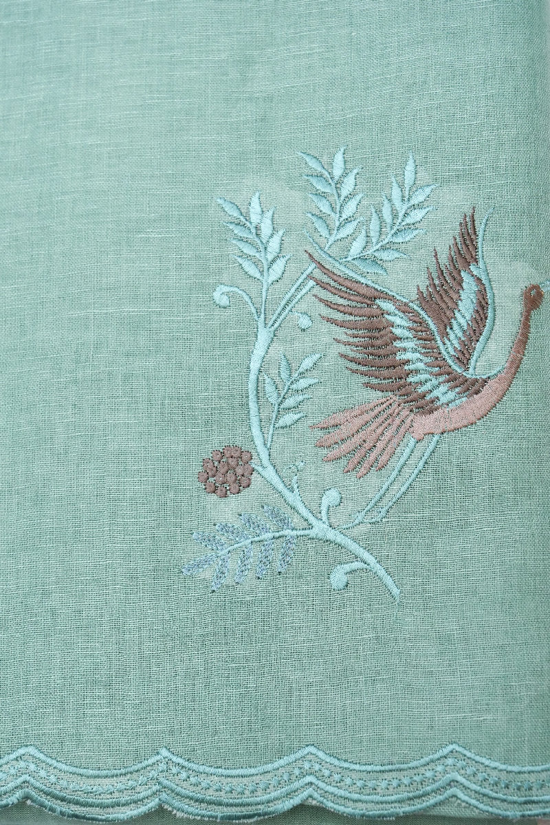 BANARASI LINEN COTTON SILK PISTA GREEN COLOR UNSTICHED SUIT