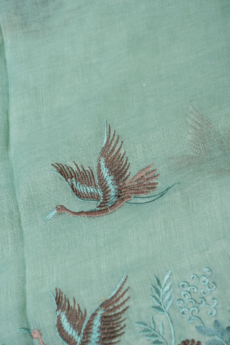 BANARASI LINEN COTTON SILK PISTA GREEN COLOR UNSTICHED SUIT