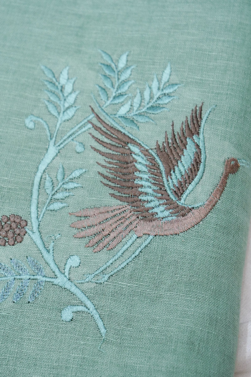BANARASI LINEN COTTON SILK PISTA GREEN COLOR UNSTICHED SUIT