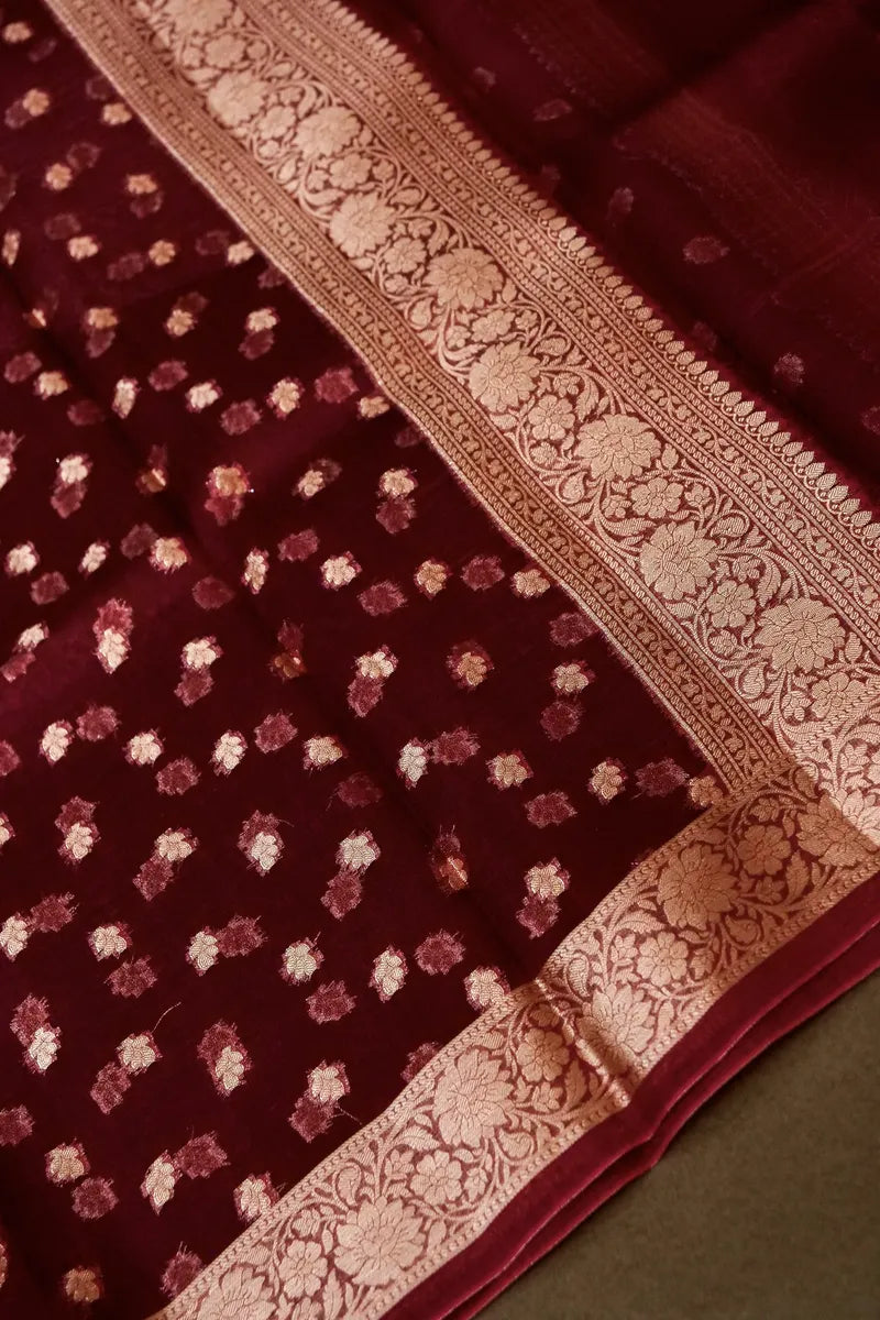 BANARASI KATAN SILK MAROON COLOR UNSTITCHED SUIT