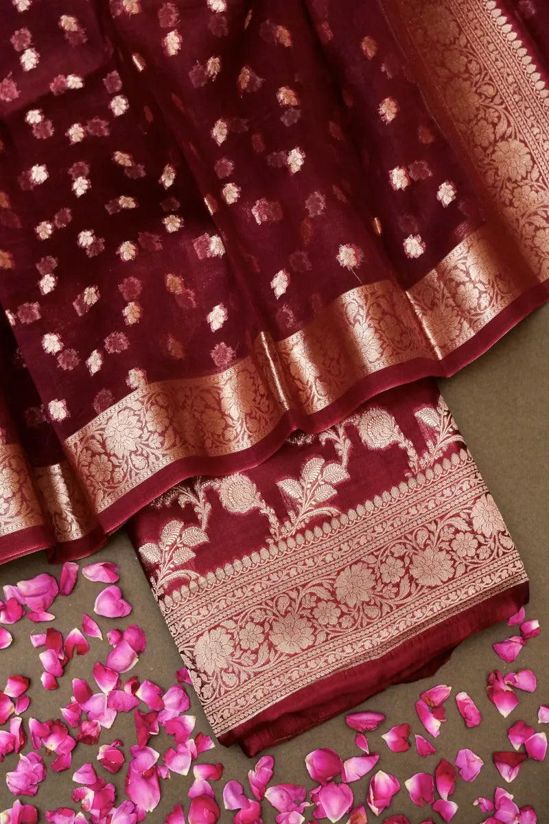 BANARASI KATAN SILK MAROON COLOR UNSTITCHED SUIT
