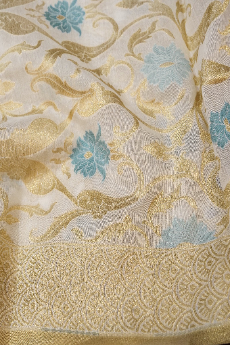 PURE CHANDERI SILK OFF WHITE COLOR UNSTICHED SUIT