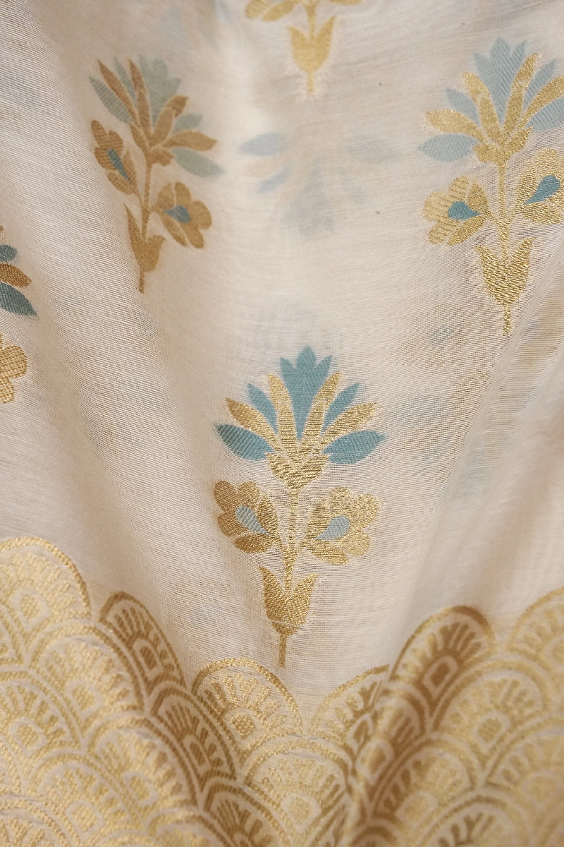 PURE CHANDERI SILK OFF WHITE COLOR UNSTICHED SUIT