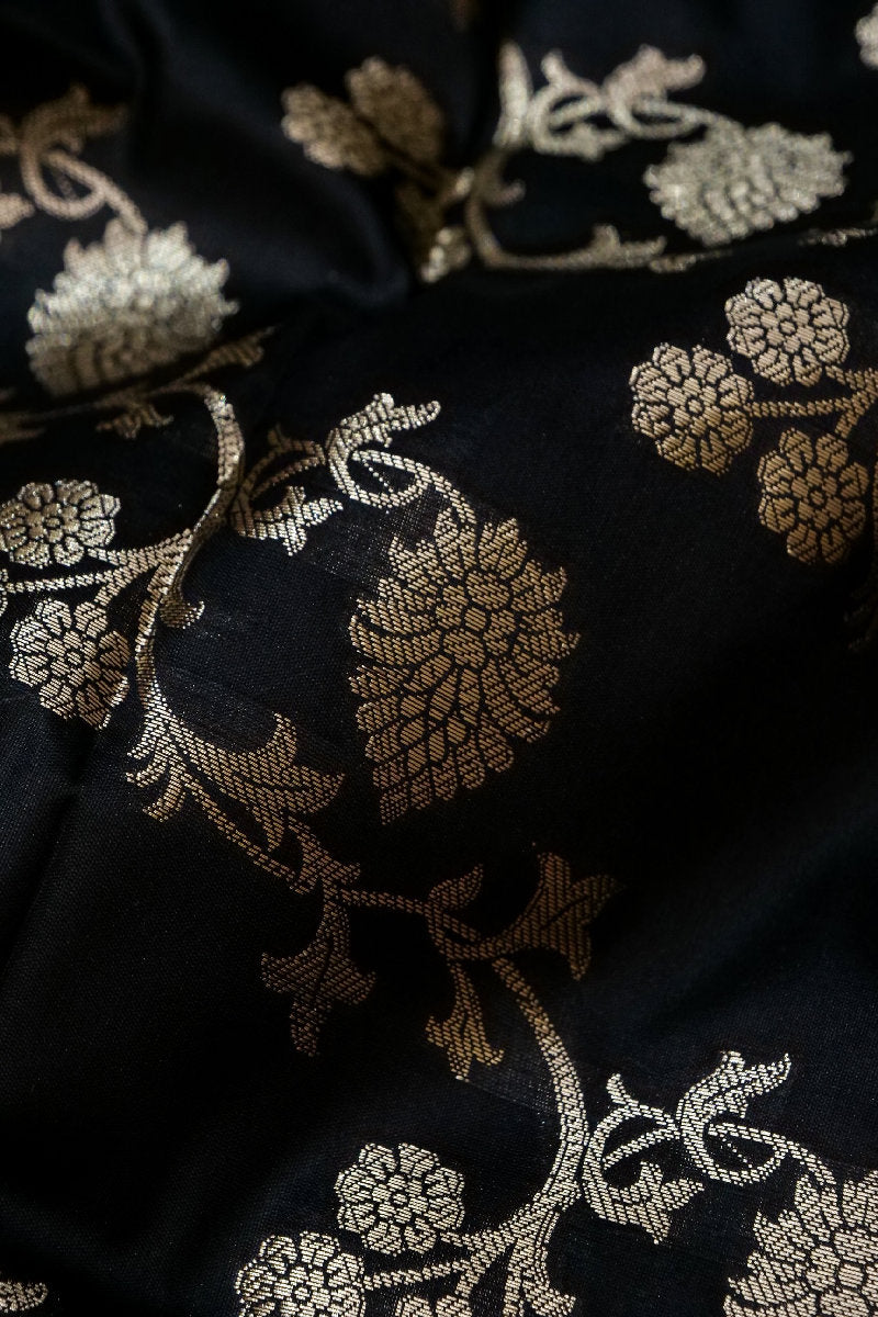 BANARASI TAFFETA SILK PASTEL BROWN WITH BLACK COLOR UNSTICHED SUIT