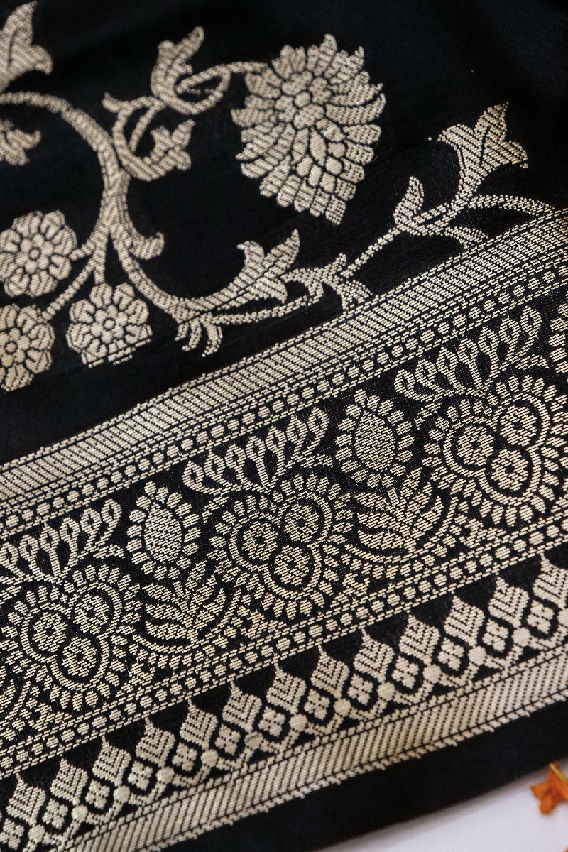 BANARASI TAFFETA SILK PASTEL BROWN WITH BLACK COLOR UNSTICHED SUIT