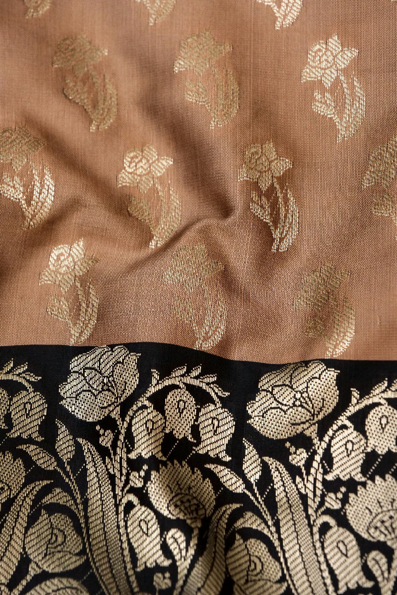BANARASI TAFFETA SILK PASTEL BROWN WITH BLACK COLOR UNSTICHED SUIT