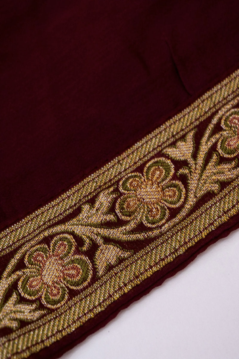 BANARASI KHADDI SILK WINE COLOR UNSTICHED SUIT