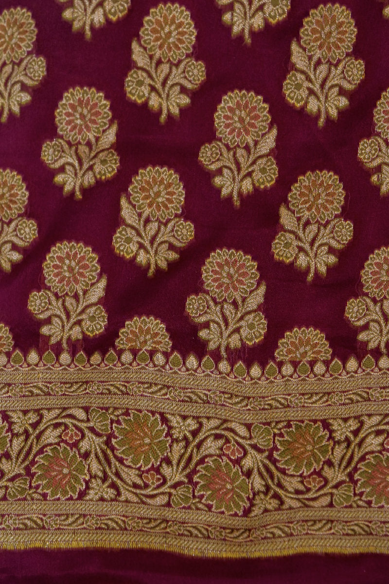 BANARASI KHADDI SILK WINE COLOR UNSTICHED SUIT