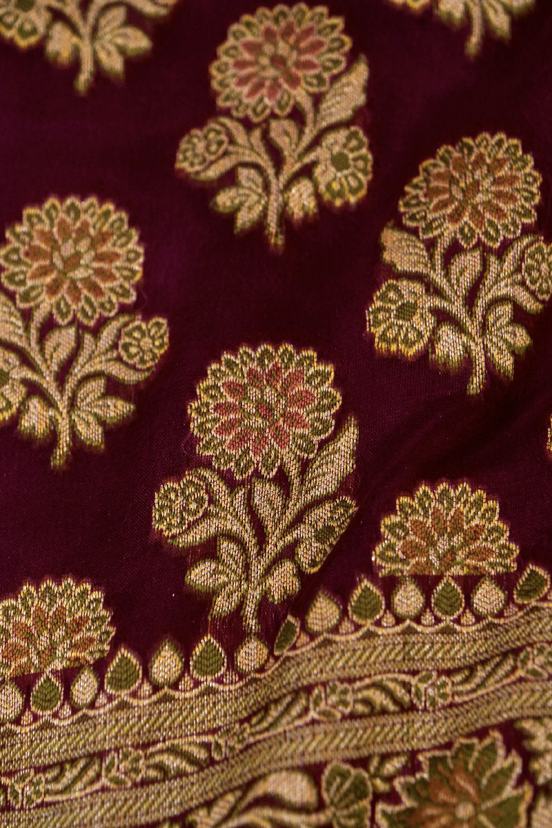 BANARASI KHADDI SILK WINE COLOR UNSTICHED SUIT