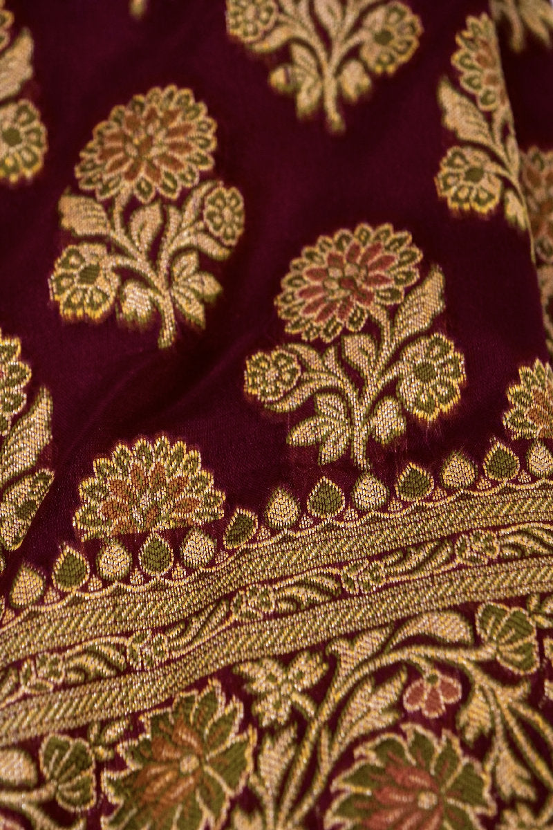 BANARASI KHADDI SILK WINE COLOR UNSTICHED SUIT