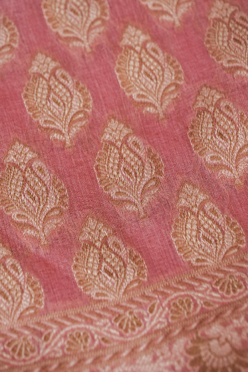 BANARASI TUSSAR SILK DARK ONION PINK COLOR UNSTICHED SUIT