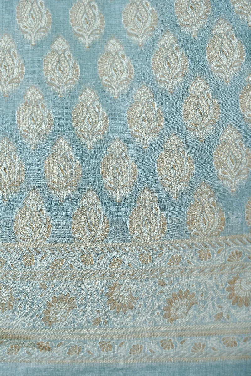 BANARASI TUSSAR SILK PASTEL GREY COLOR UNSTICHED SUIT