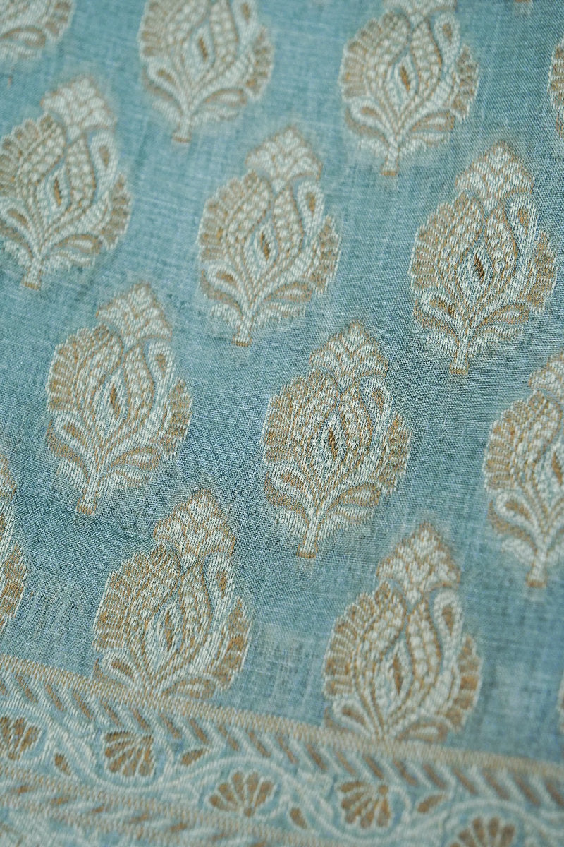 BANARASI TUSSAR SILK PASTEL GREY COLOR UNSTICHED SUIT