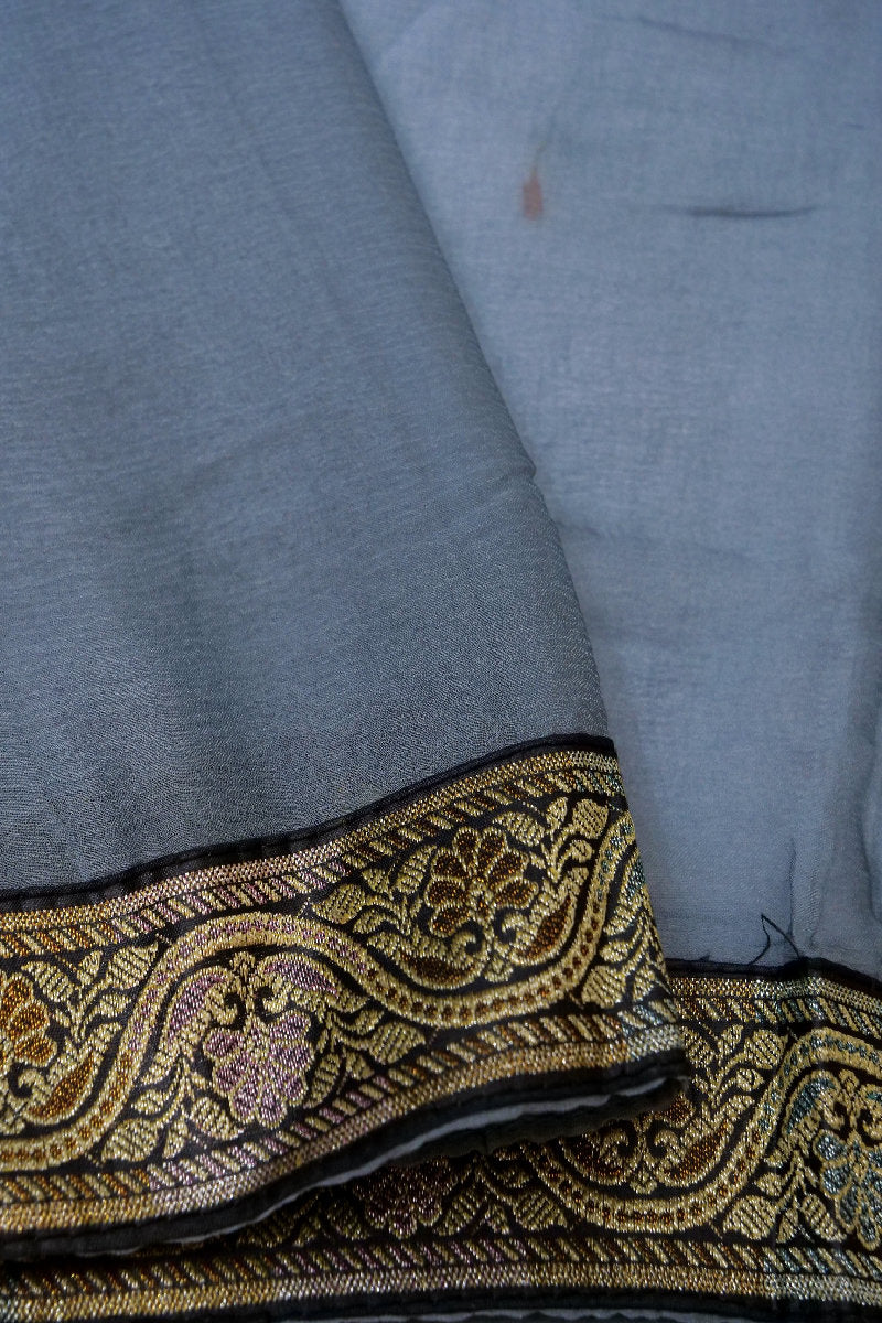 BANARASI BUTTER SILK GREY BODY WITH BLACK BORDER COLOR UNSTITCHED SUIT