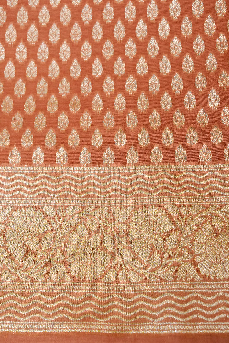 BANARASI BUTTER SILK RUST COLOR UNSTITCHED SUIT