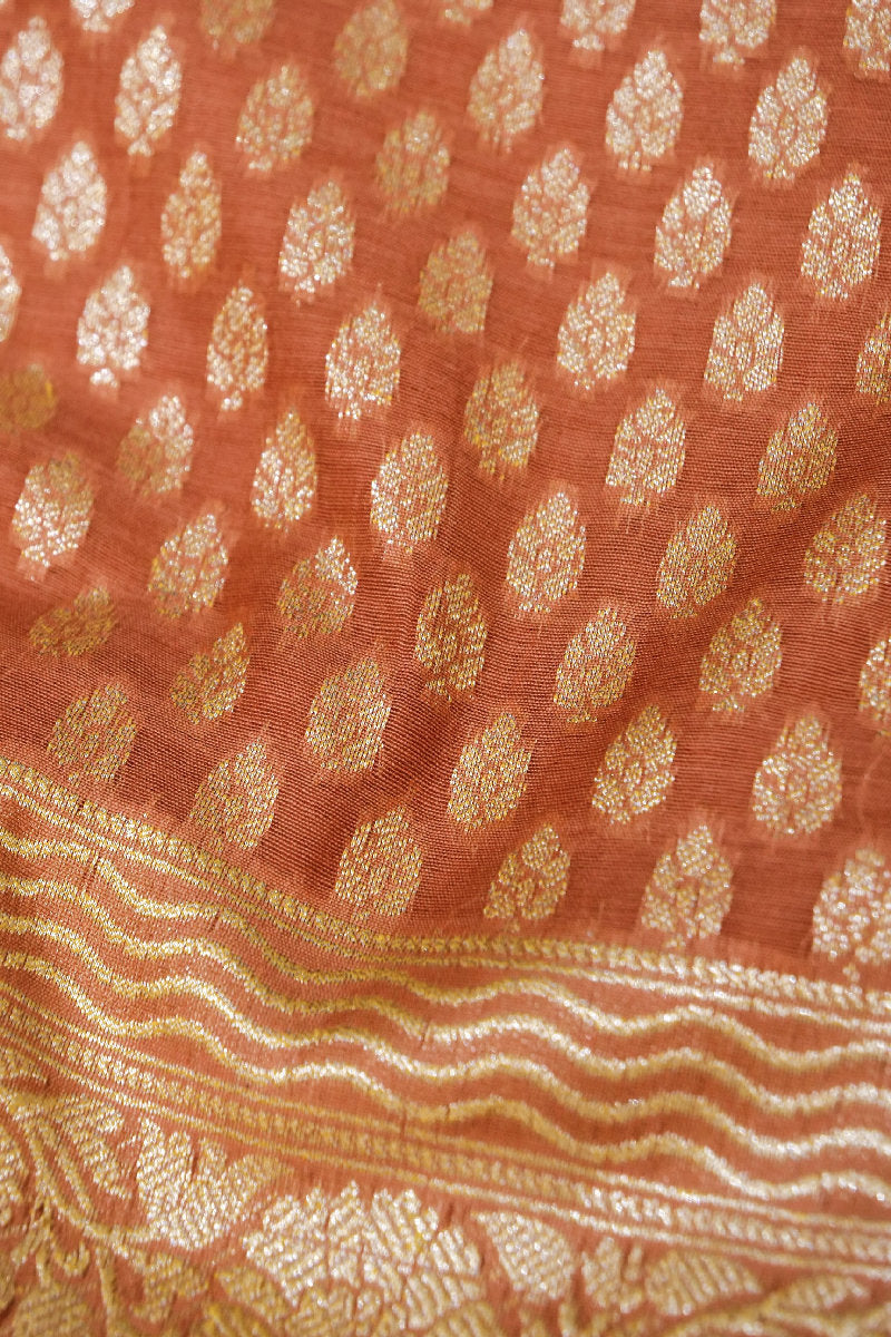 BANARASI BUTTER SILK RUST COLOR UNSTITCHED SUIT