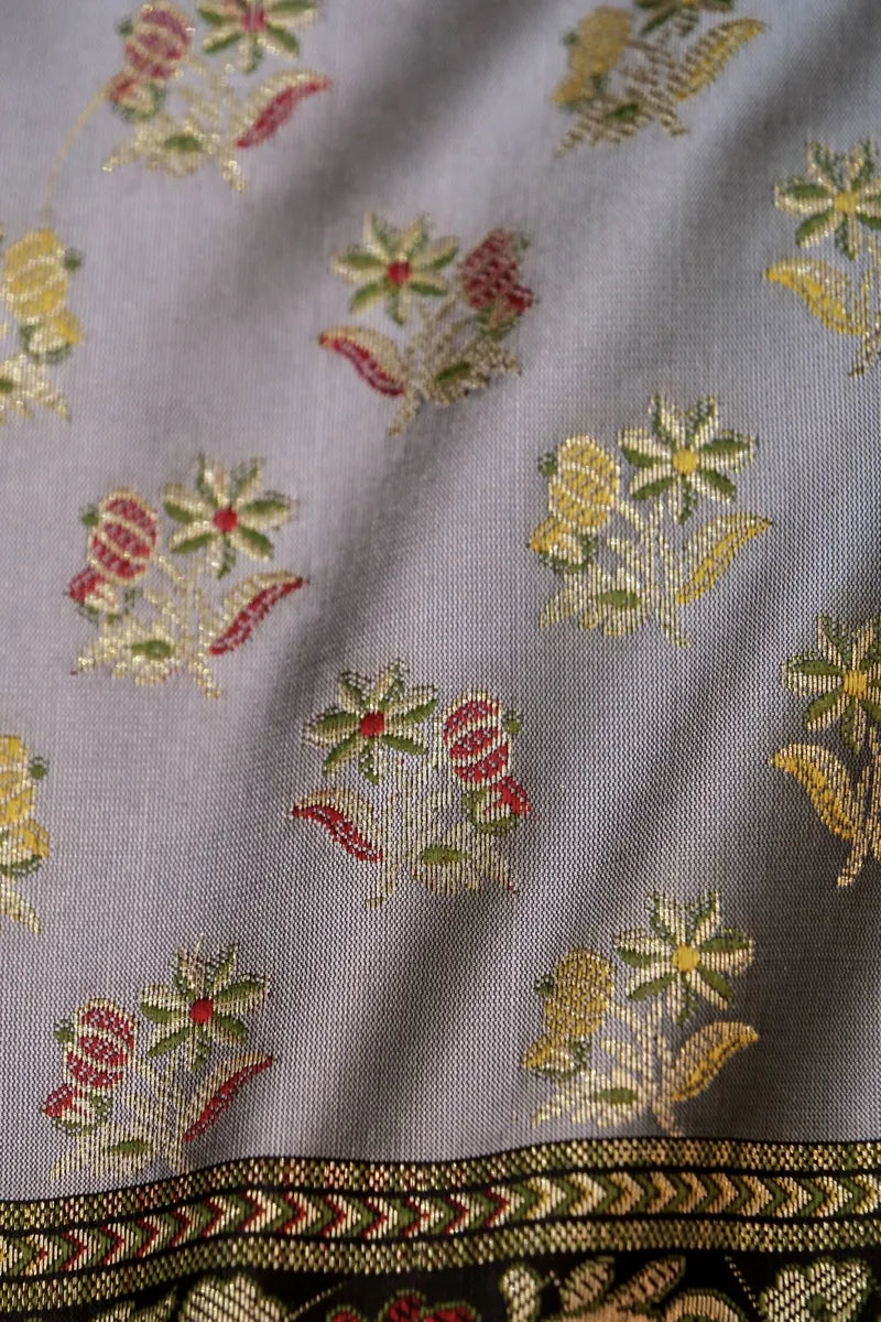 BANARASI TAFFETA SILK GREY WITH BLACK COLOR UNSTITCHED SUIT