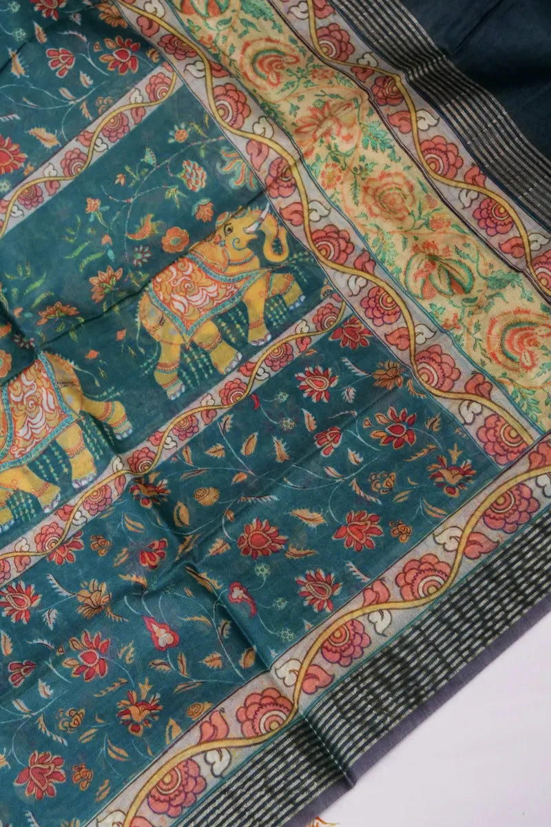 BANARASI COTTON SILK NAVY BLUE COLOR BORDER UNSTICHED SUIT
