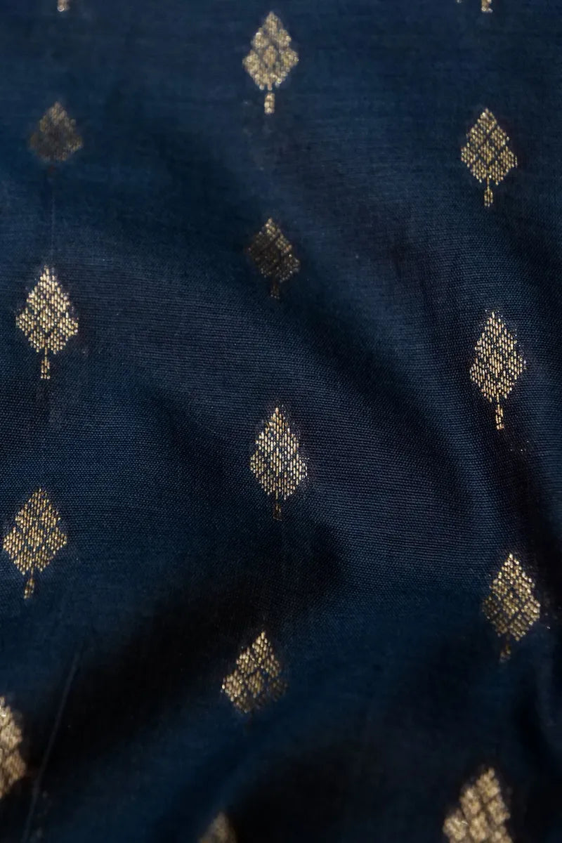 BANARASI COTTON SILK NAVY BLUE COLOR BORDER UNSTICHED SUIT