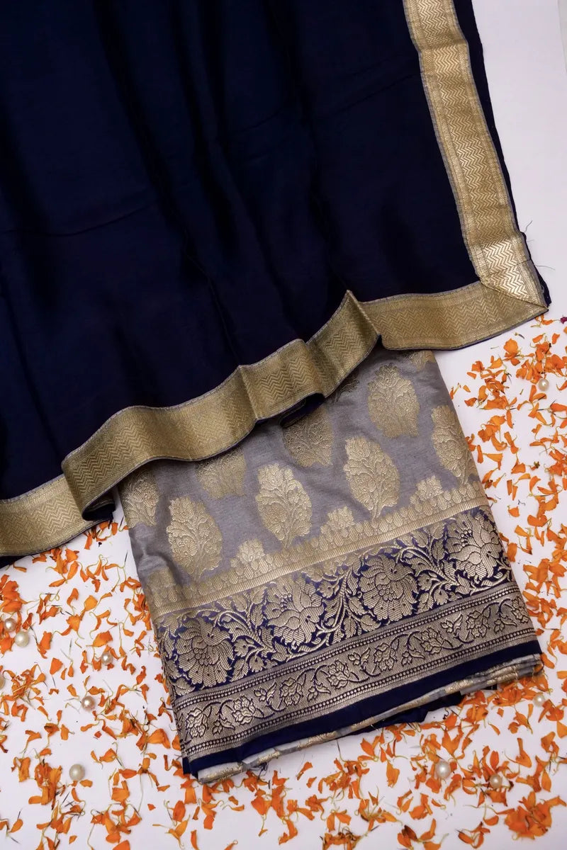 BANARASI SILK GREY COLOR UNSTITCHED SUIT