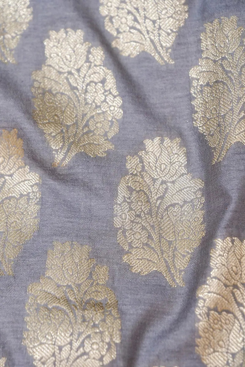 BANARASI SILK GREY COLOR UNSTITCHED SUIT