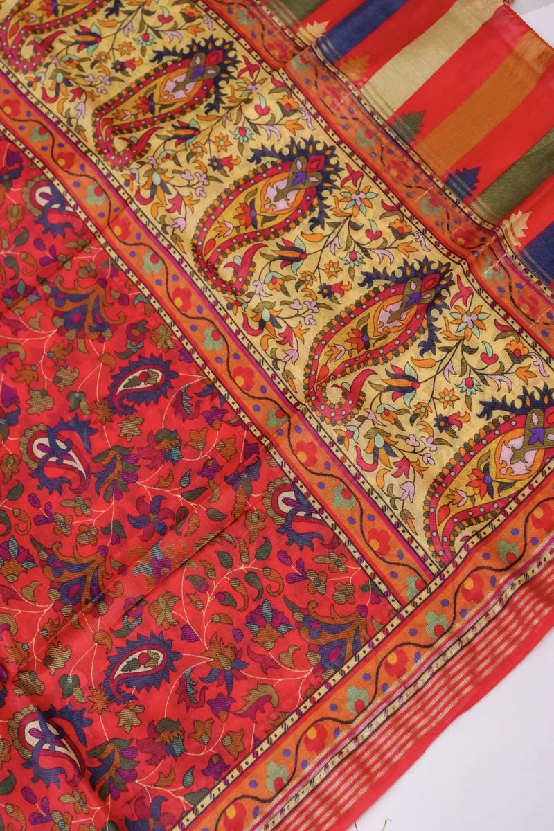 BANARASI COTTON SILK RED COLOR UNSTITCHED SUIT