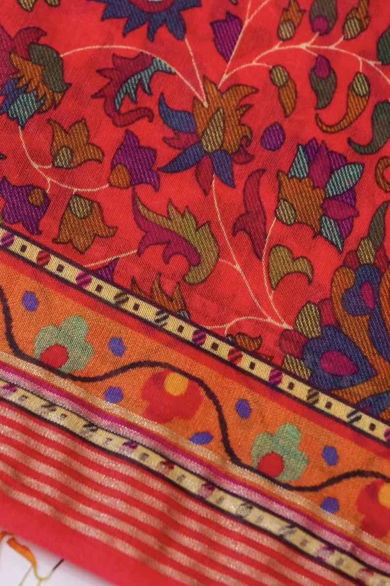 BANARASI COTTON SILK RED COLOR UNSTITCHED SUIT