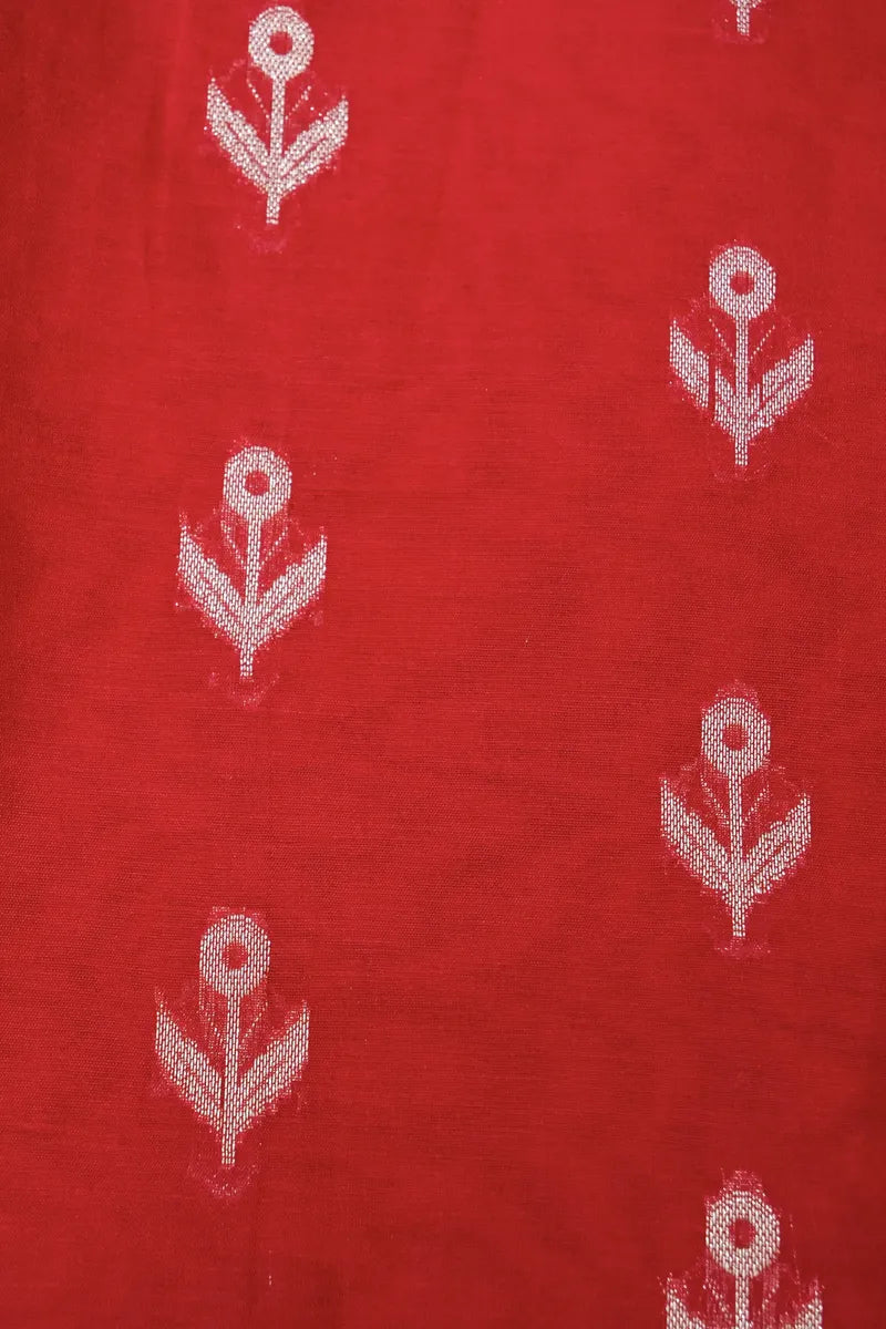 BANARASI COTTON SILK RED COLOR UNSTITCHED SUIT