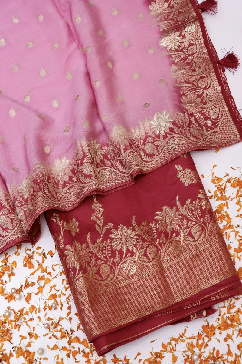 BANARASI DOLLA SILK PASTEL MAROON COLOR UNSTITCHED SUIT