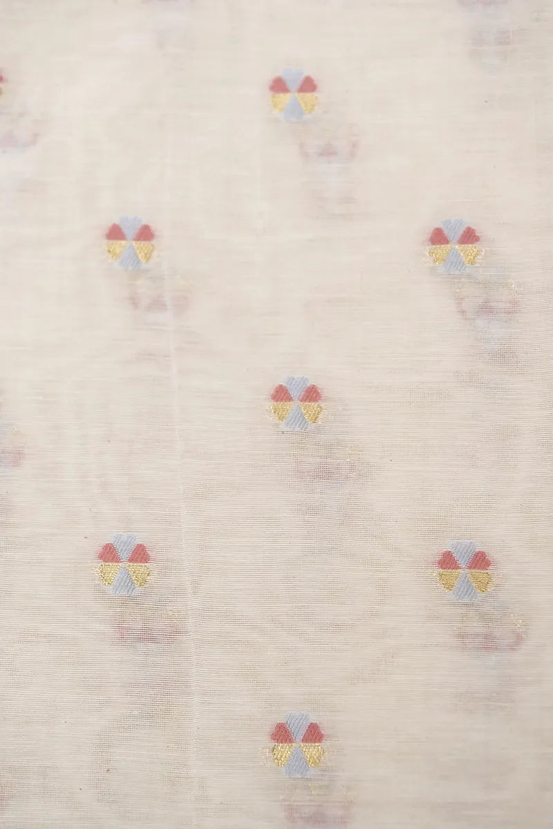 PURE BANARASI CHANDERI SILK OFF WHITE COLOR UNSTITCHED SUIT