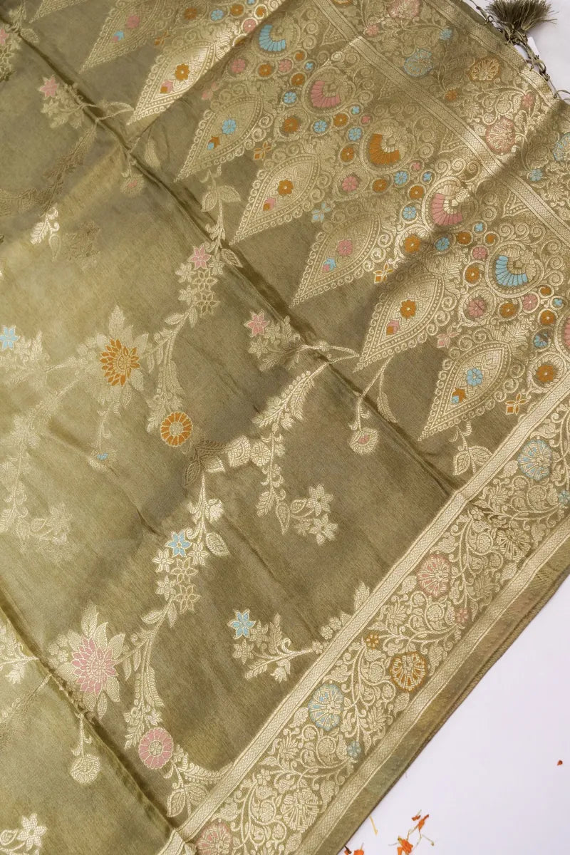 BANARASI DOLLA SILK PASTEL MEHENDI COLOR UNSTITCHED SUIT