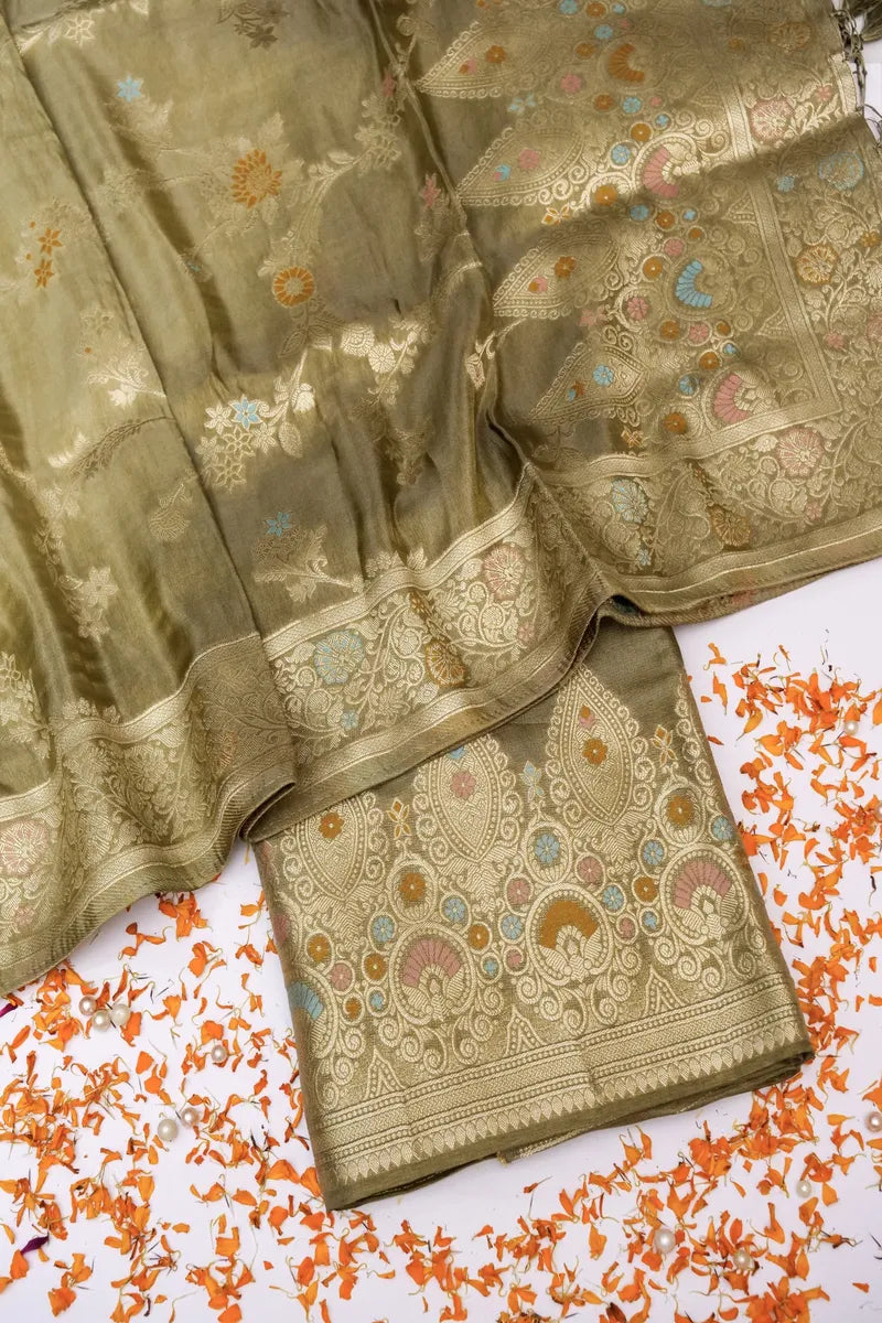 BANARASI DOLLA SILK PASTEL MEHENDI COLOR UNSTITCHED SUIT