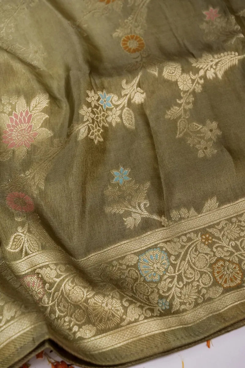 BANARASI DOLLA SILK PASTEL MEHENDI COLOR UNSTITCHED SUIT