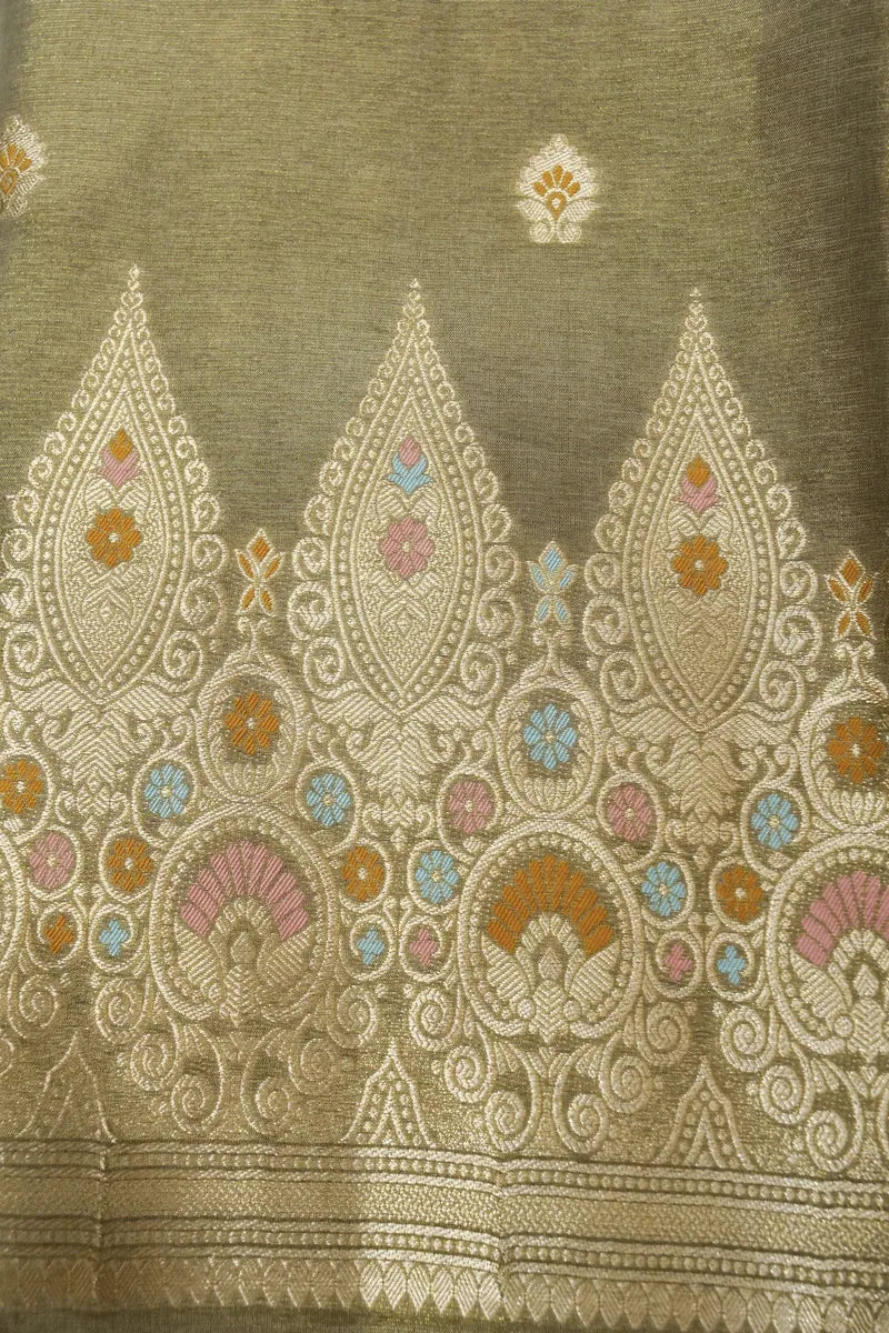 BANARASI DOLLA SILK PASTEL MEHENDI COLOR UNSTITCHED SUIT