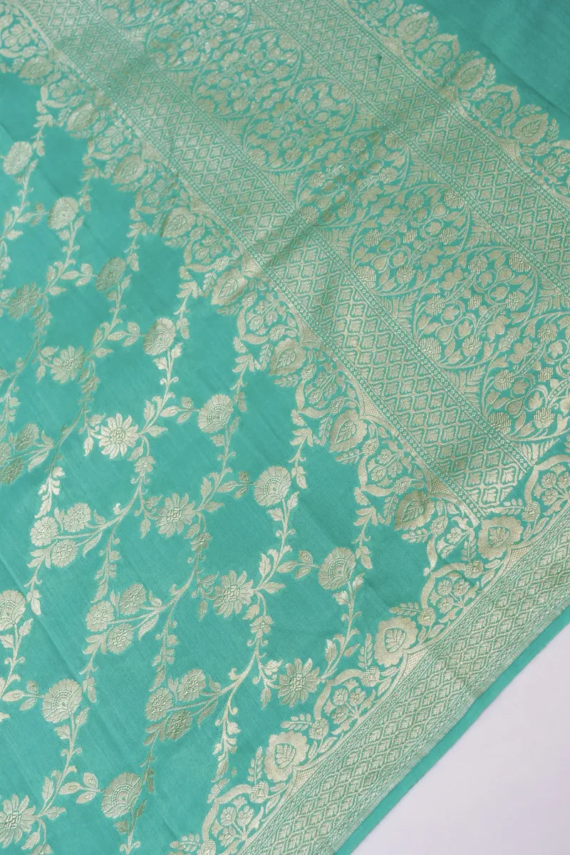BANARASI MUNGA SILK SEA GREEN COLOR UNSTITCHED SUIT