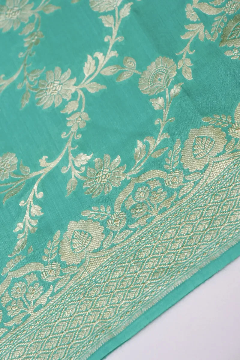 BANARASI MUNGA SILK SEA GREEN COLOR UNSTITCHED SUIT