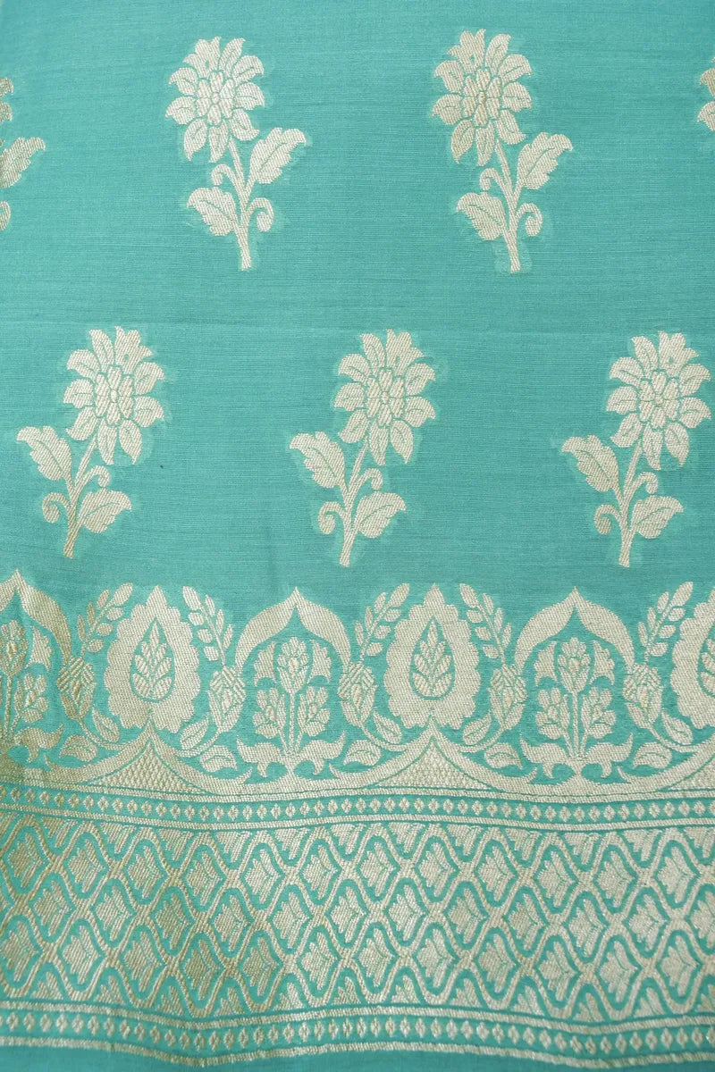 BANARASI MUNGA SILK SEA GREEN COLOR UNSTITCHED SUIT