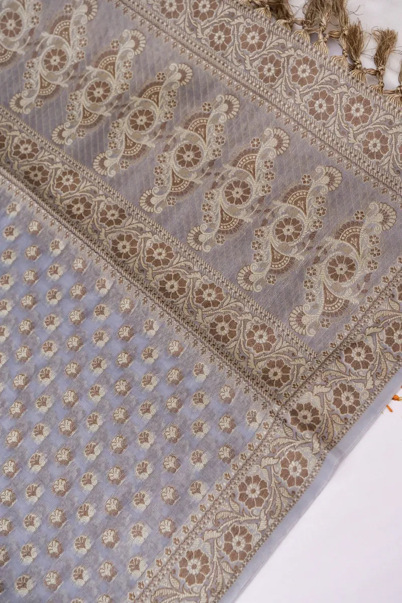 BANARASI COTTON SILK GREY COLOR UNSTITCHED SUIT