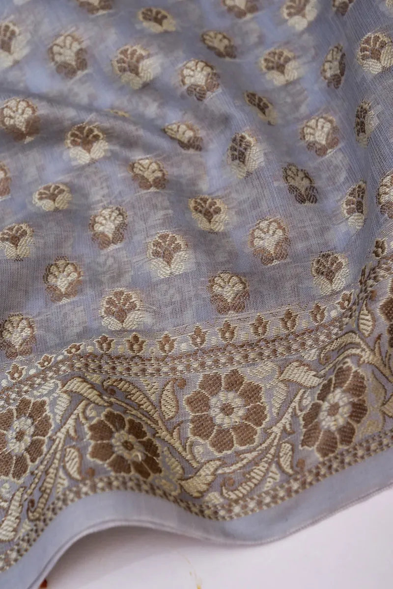 BANARASI COTTON SILK GREY COLOR UNSTITCHED SUIT