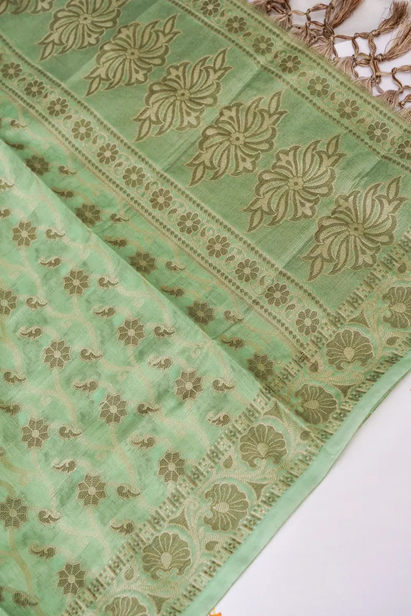 BANARASI COTTON SILK MINT GREEN COLOR UNSTITCHED SUIT