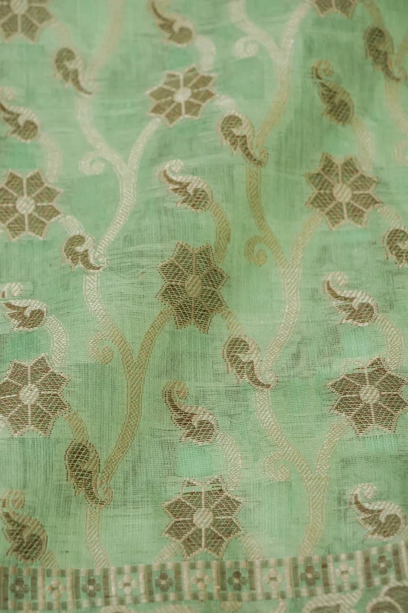 BANARASI COTTON SILK MINT GREEN COLOR UNSTITCHED SUIT