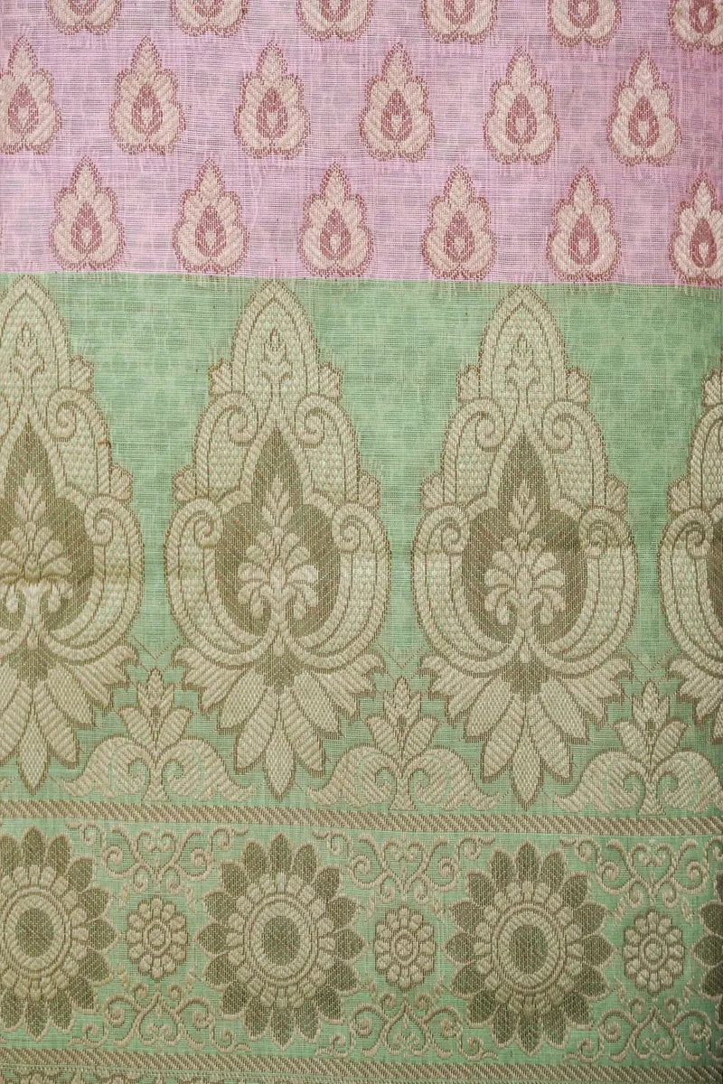 BANARASI COTTON SILK MINT GREEN COLOR UNSTITCHED SUIT