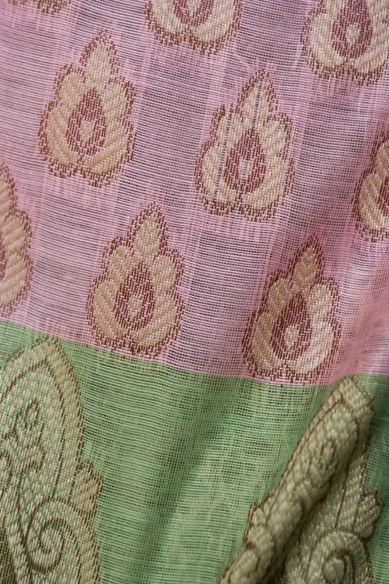 BANARASI COTTON SILK MINT GREEN COLOR UNSTITCHED SUIT