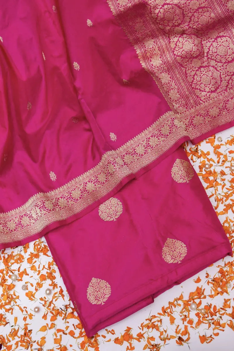 PURE BANARASI KATAN SILK RANI COLOR UNSTITCHED SUIT